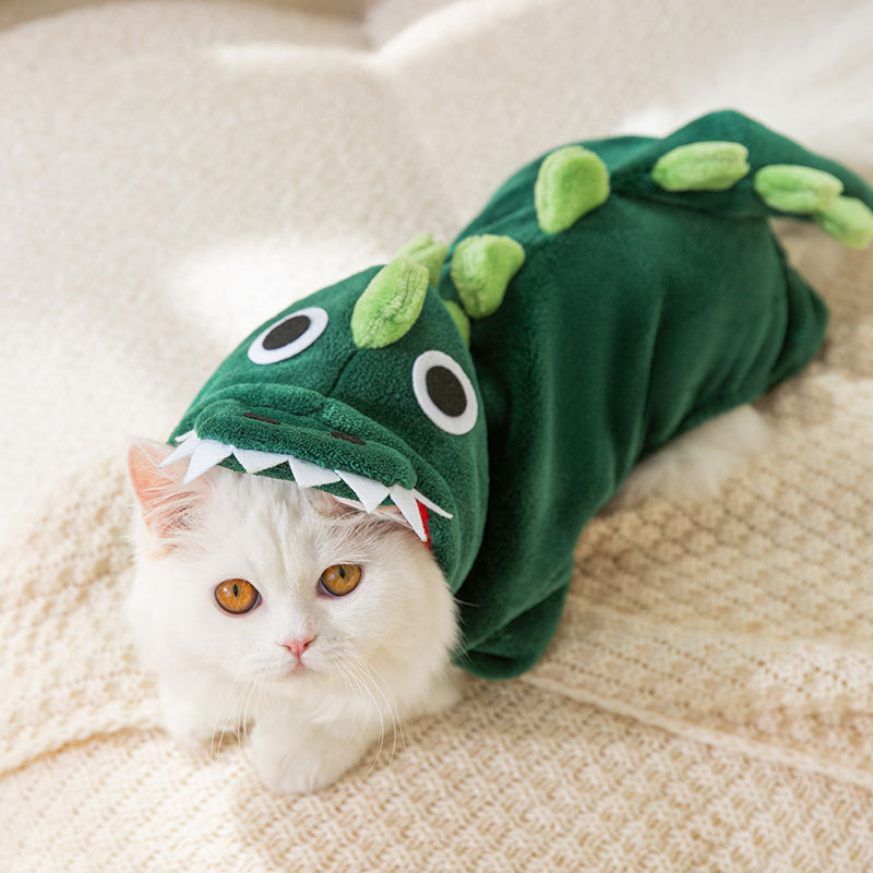 Flannel Warm Cat Cute Dinosaur Transformation Clothes Small Dog Cat Four Legs Funny Pet Cat Clothes