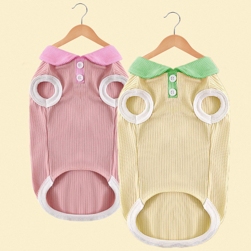 Japanese and Korean style dog macaron contrasting lapel casual T-shirt cat thin pet teddy dog ​​clothes