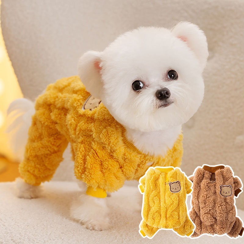 Cat warm and thickened autumn and winter pet twist texture traction four-legged fleece coat dog warm teddy dog ​​clothes