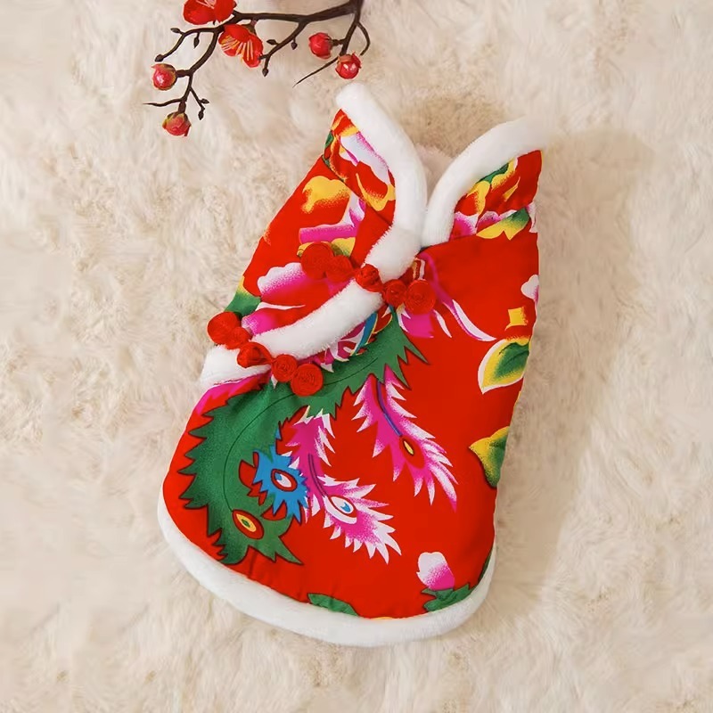 Autumn and winter ethnic style Northeast large-flowered cotton-padded jacket dog clothes small and medium-sized dogs Teddy New Year festive pet clothes