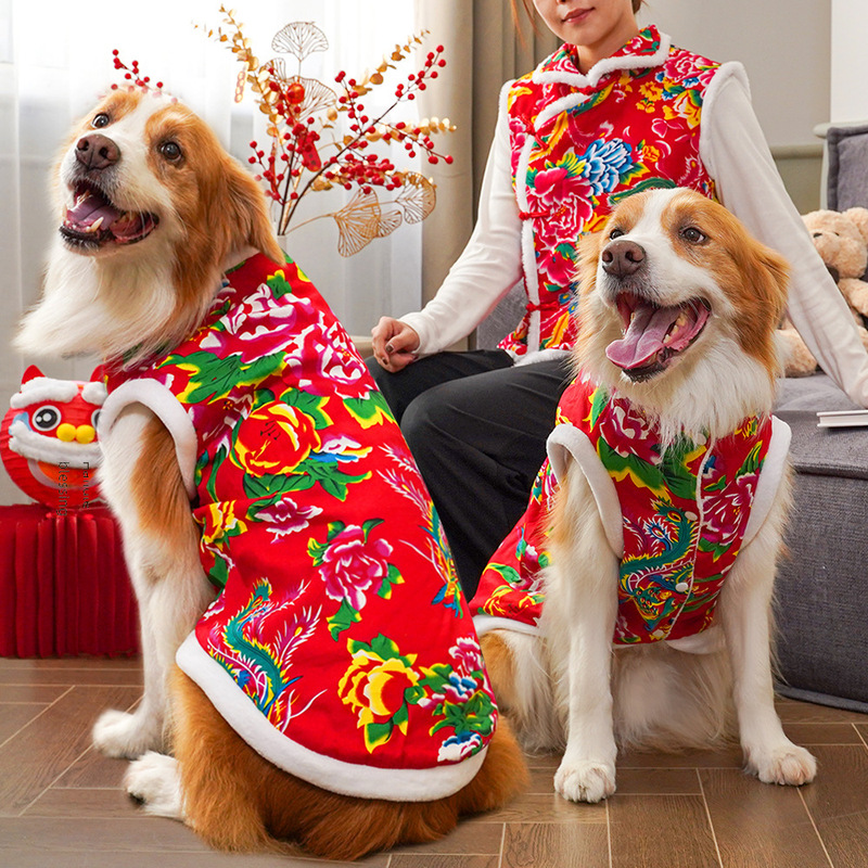 Northeastern large flowered coat New Year's dress small, medium and large dogs pets dogs cats French dog clothes supplies clothing wholesale