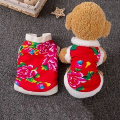 Autumn and winter thickened and warm dog clothes, festive Northeastern large flowered jacket, Teddy cat, small dog pet clothing