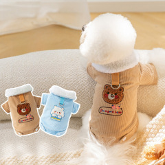 Autumn and winter thickened and warm dog lamb velvet bear patch cute cotton coat cat two-legged pet jacket clothes