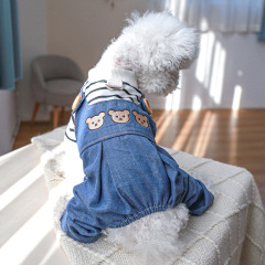 Pet Circle Puppy Clothes Cat Clothing Overalls New Traction Chest Back Bear Head Jeans - Black and White Strips