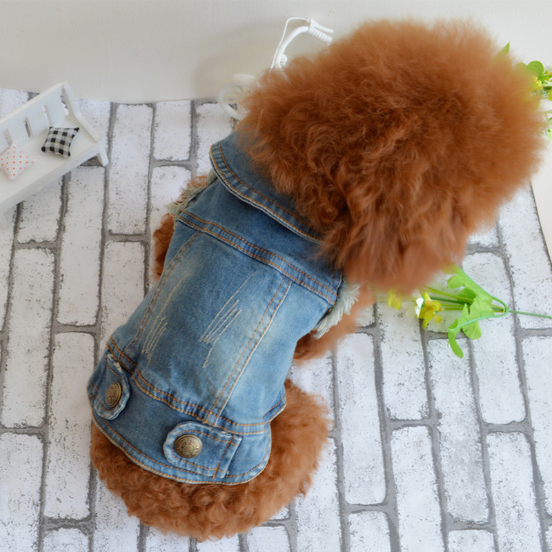 Dog clothes Teddy VIP Bichon pet autumn and winter clothing retro scratch pattern personalized denim vest spring and summer vest