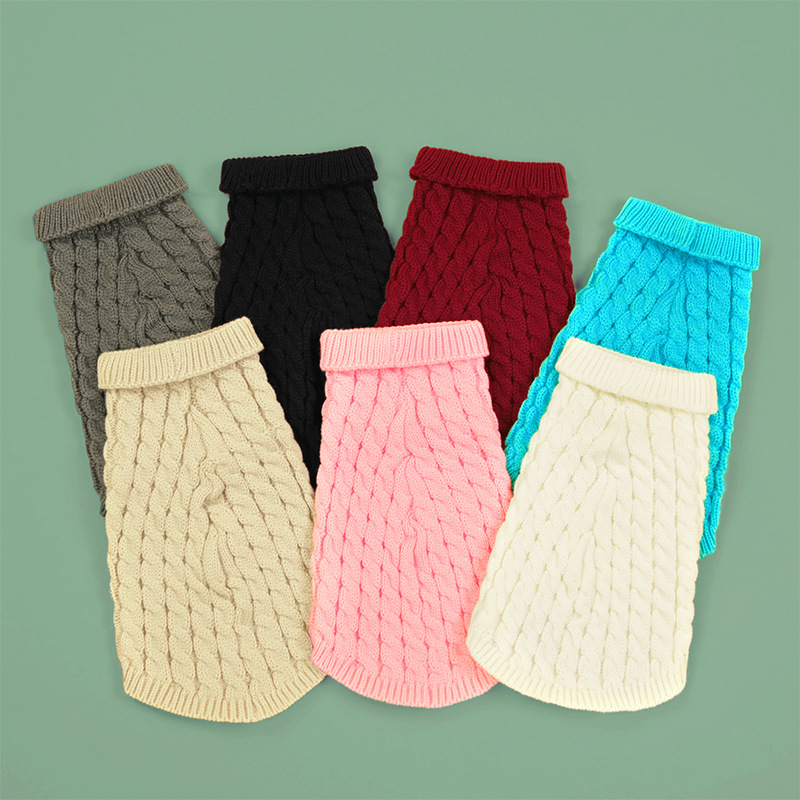 Pet Clothes Autumn and Winter New Fashion Candy Color Sweater Dog Cute Pet Solid Color Twist Knitted Pullover Protective