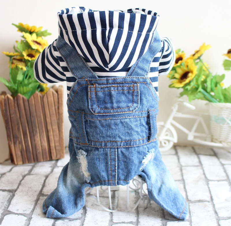 2018 Bei Chong pet clothes spring and summer Teddy Bichon dog four-legged denim jumpsuit