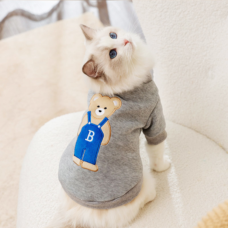 23 New Cat Clothes Cute Bear Round Neck Two-Legged Sweatshirt Blue Cat Kitten Pet Dog Cat Clothing