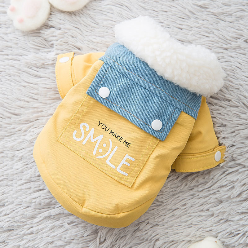 New autumn and winter dog cotton coat, cat two-legged coat, lamb wool thickened small dog warm cat pet clothes