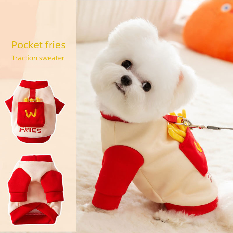 Autumn and winter dog clothes pocket chip traction sweatshirt small dog Teddy Bichon autumn warm pet clothing