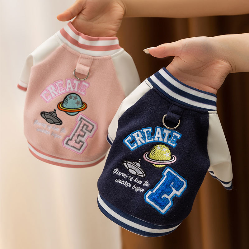 Pet baseball uniform knitted cardigan kitten clothes spring and autumn dog and kitten Teddy Bichon traction sweater