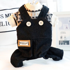 Dog clothes autumn and winter thick warm men's knitted four-legged suit plus velvet warm small dog Teddy pet 4823