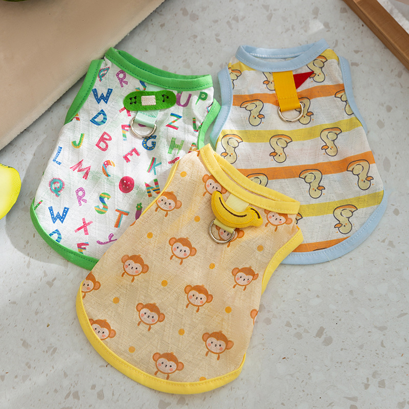 Spring and summer dog feet printed with small animals, cute cartoon cool traction vest, cat pet teddy clothes