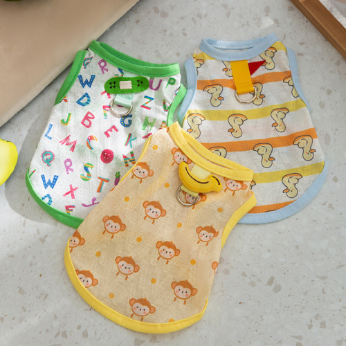 Spring and summer dog feet printed with small animals, cute cartoon cool traction vest, cat pet teddy clothes