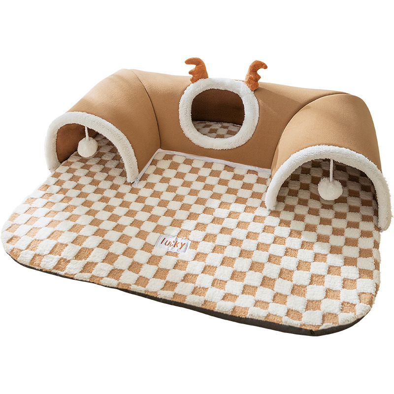 Cross-border popular 2024 autumn and winter cat elk hide and seek cat tunnel play and sleep integrated tunnel cat nest pet nest