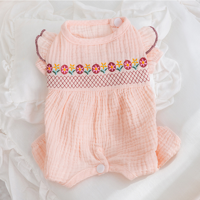 Spring puppy floral embroidered belly clothes for cats, home clothes for small and medium-sized dogs and puppies, belly protection pet clothes