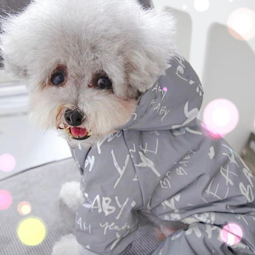 [Night Reflective] Pet Bichon Frize Pomeranian Schnauzer Puppy Teddy Clothes Autumn and Winter Cotton Clothes Four-legged Clothes