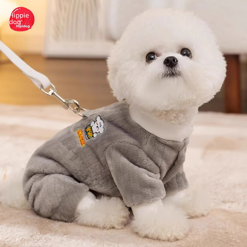 Autumn and winter dog Japanese and Korean cute cartoon bear traction four-legged fleece cat warm and thickened pet dog clothes