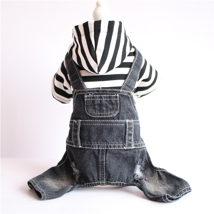 Bei pet clothes spring and summer Teddy Bichon dog striped four-legged denim jumpsuit