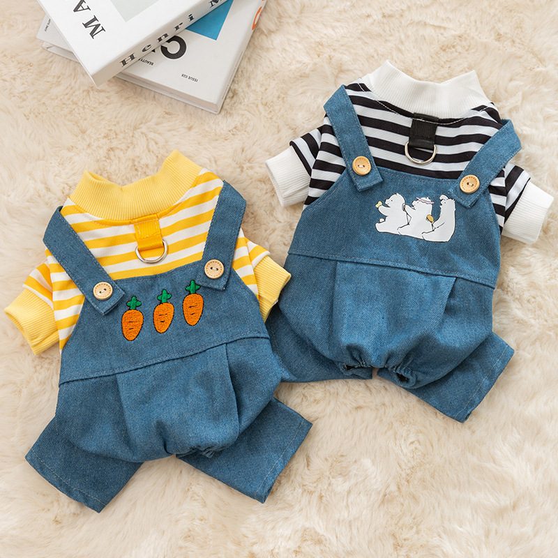 Four-legged dog clothes for all seasons, denim overalls, Bichon Teddy, small and medium-sized puppies and cats, universal pet clothing