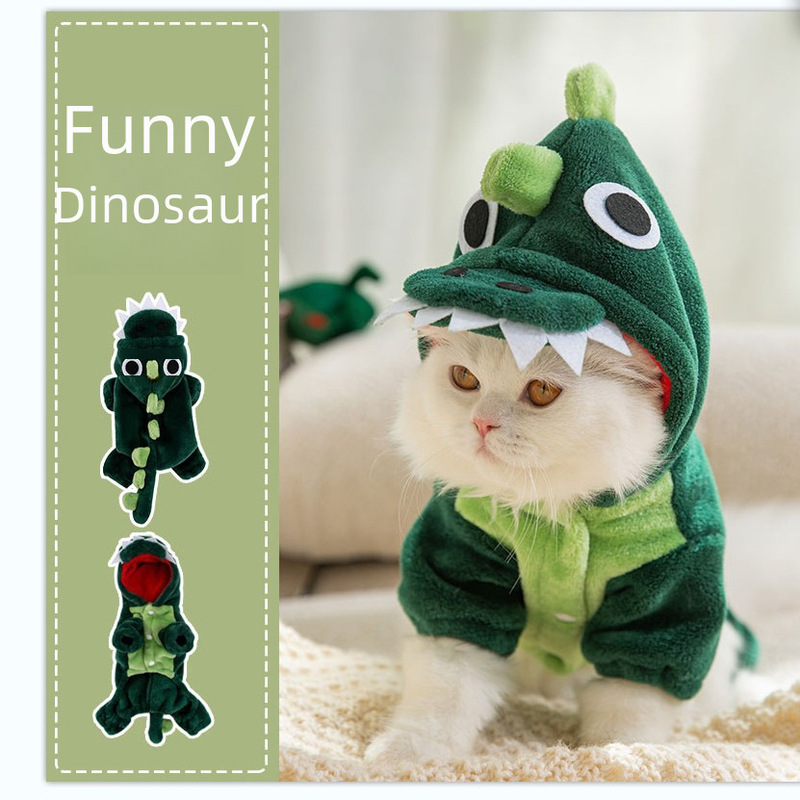 Flannel autumn and winter warm cat cute dinosaur transformation outfit puppy cat four-legged funny pet cat clothes