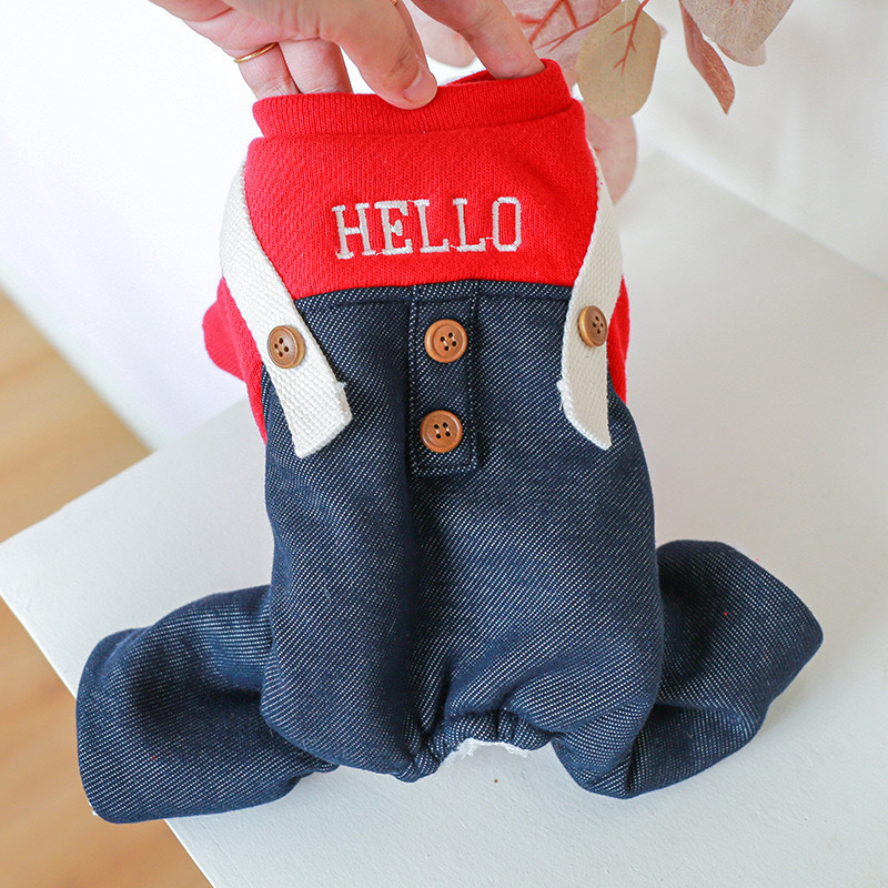 Pet dogs and cats autumn and winter warm cotton coat HELLO four-legged cotton coat plus velvet and thickened Bichon Frize Yorkshire Snow
