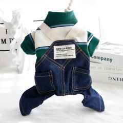 Dog clothes spring and autumn handsome denim overalls four-legged clothes suit small dog Teddy pet 4548 wholesale