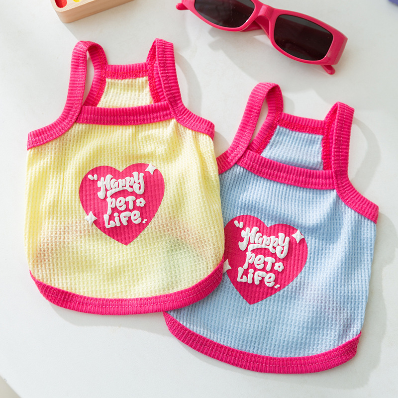 Spring and summer dog clothes love waffle thin pet sling cat and dog macaron color pet clothes