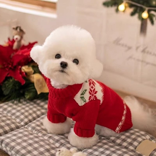 Puppy sweater Teddy Bichon small dog cat two-legged knitted autumn and winter snowflake Christmas pet clothes