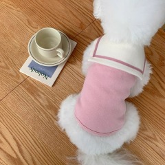 Solid Color Navy Collar T-Shirt Small Dog Simple Korean Dog Clothes Pet Autumn Clothing