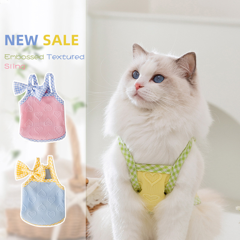 Love embossed texture sling cat clothes ragdoll blue cat anti-shedding clothing pet clothing