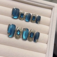 Blue Buccellati French light luxury white temperament versatile handmade wearable manicure wholesale Douyin same style
