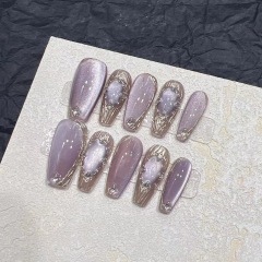Purple Buccella purified handmade wearable nails, high-end satin cat-eye manicure, phototherapy nails, removable