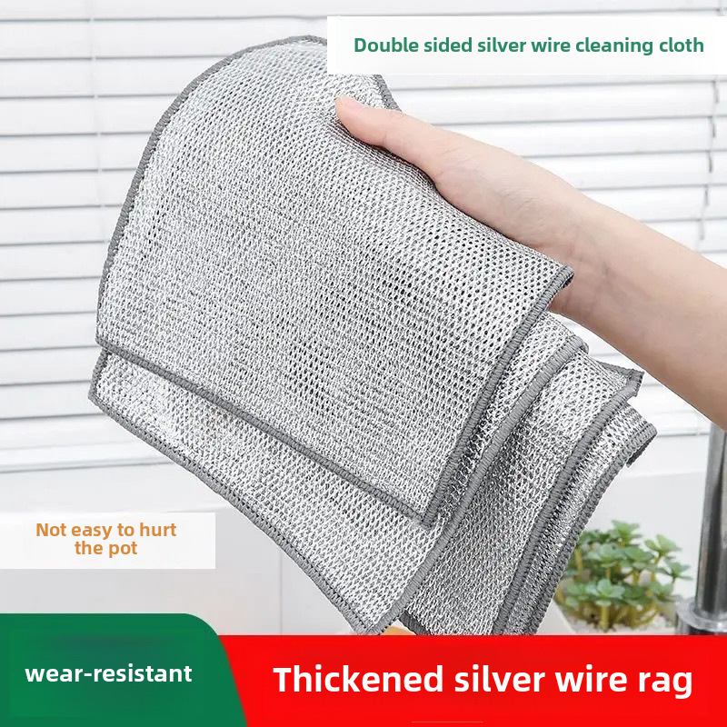 Silver wire rag kitchen steel ball artifact dishwashing cloth special non-stick oil metal wire cleaning pot cloth rigid wire