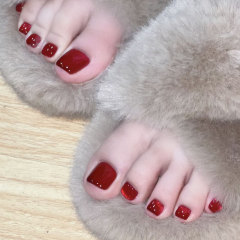 Wearable Nails Burgundy Sparkling Crystal Cat's Eye Toenail Patch Removable Finished False Toenails Nails