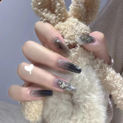 Purely handmade wearable nails showing white and dark niche style black gradient champagne diamond manicure and wedding nails support DIY