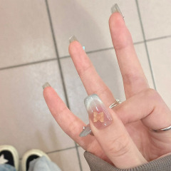 2024 Xiaohongshu popular model pure handmade wearable nails French green cat eye small fresh manicure finished nails