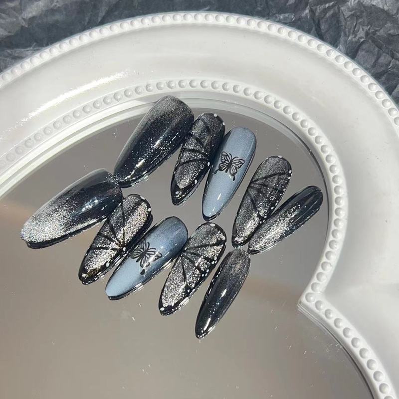 Wearable manicure pure handmade manicure finished fake nail patch dark butterfly cat eye sweet cool hot girl style manicure wholesale