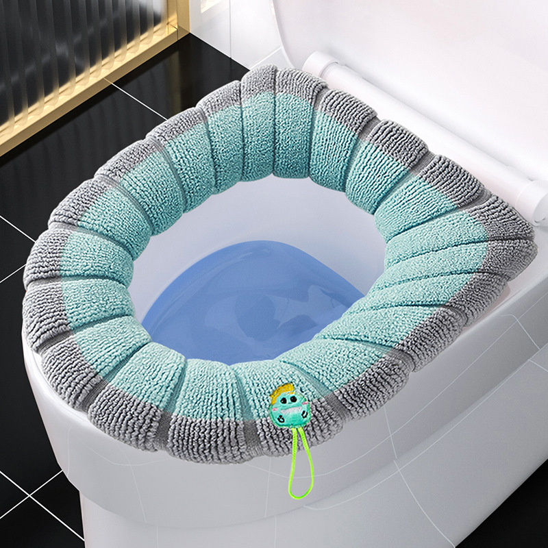 Household toilet mat winter thickened toilet seat cartoon handle toilet cover four seasons universal plus velvet toilet cover