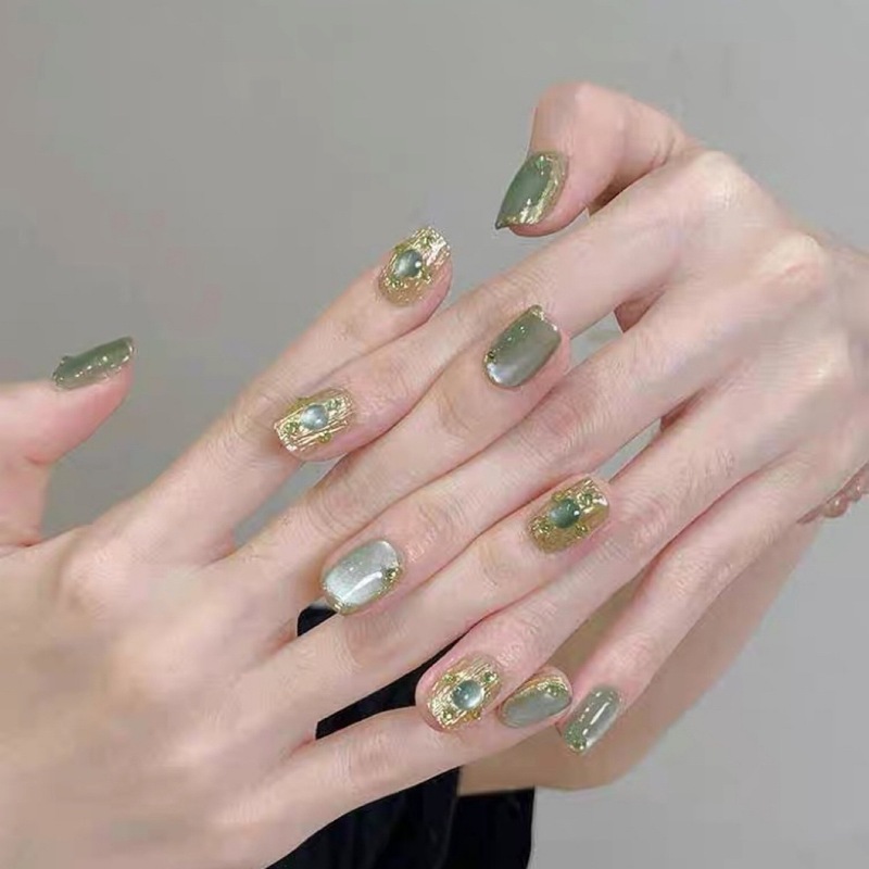Green Buccellati grape green diamond French handmade wearable manicure nails with high-end temperament