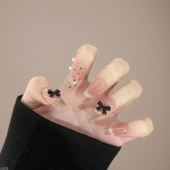 [30 Pieces] White Crescent Wearing Nails Pure Desire Blush Polka Dot Bow French Cat Eye Manicure Patches Removable