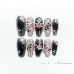[Original Design] Handmade Manicure Wearing Nails Hot Girl Series Exploding Pink Diamonds Surrounding Planet Flame Cat Eyes