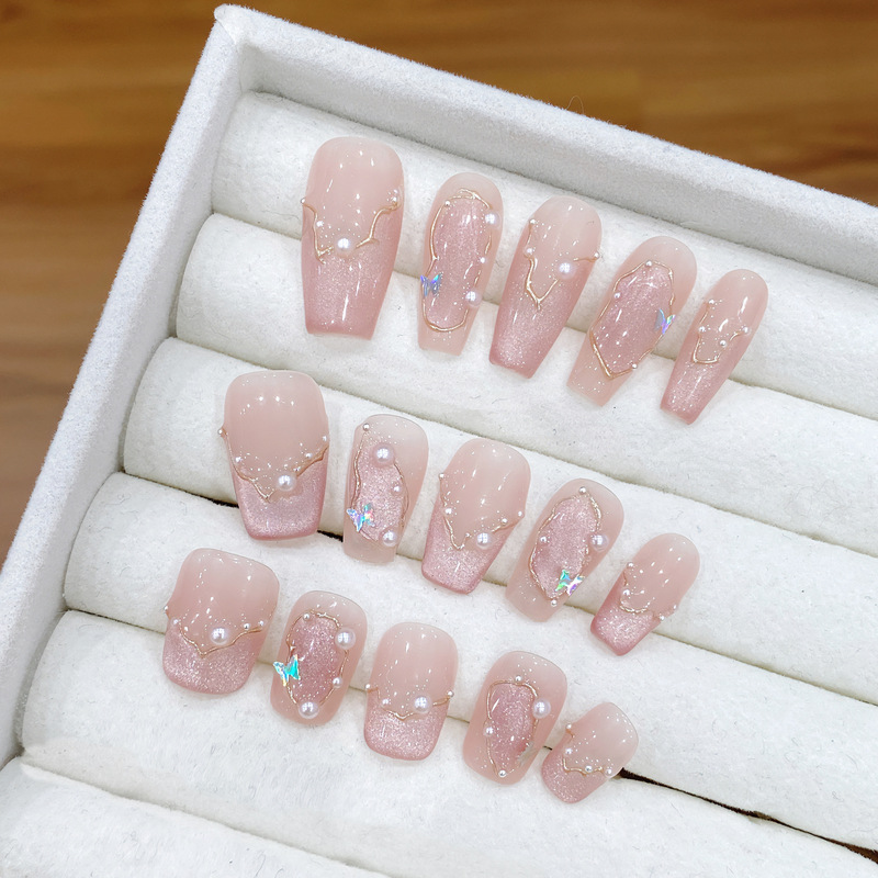 [Midsummer's Dream] Handmade Wearing Nails, Phototherapy Nail Art, Xiaohongshu's Popular Nude Cat Eye Hand-painted Nails Wholesale