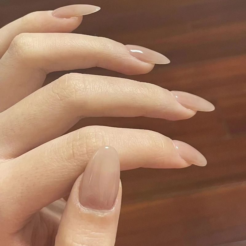 Wear Nails Nude Ice Translucent Long Oval Zhen Huan's Same Style Hua Fei Manicure Temperament Whitening Finished High-Quality Nail Stickers