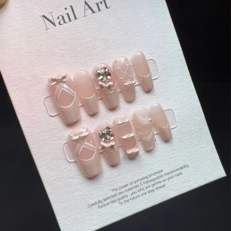 [Ballet Shoes] Purely handmade manicure, wearable nails, fake nail patches, high-end, gentle, princess-like nude color
