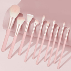 2024 new cross-border 10-piece makeup brush set pink lacquered wooden handle brush complete set of beauty tools wholesale