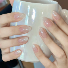 Pearlescent Gradient White Moonlight Manicure Short French Simple Round Head Wearable Nails Removable Finished Fake Nails