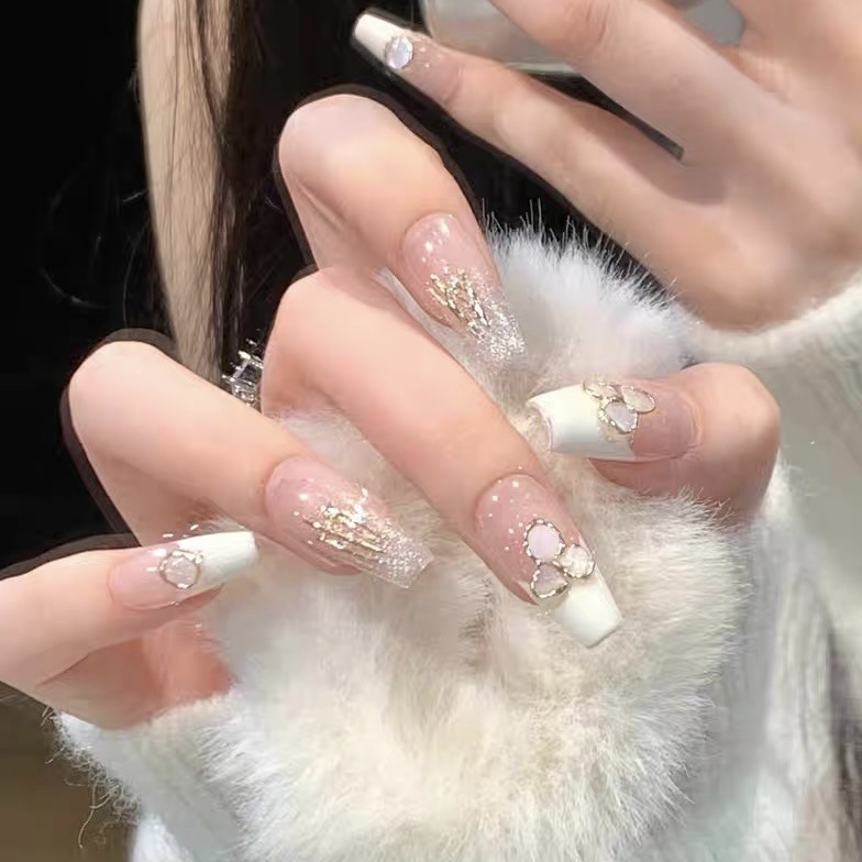 Fritillaria's Love Autumn and Winter Whitening Manicure French High-Level Handmade Wearable Nails Niche Pure Desire Nail Stickers