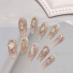 [Original real shot] Mermaid Fritillaria's personality whitening heavy industry handmade wearable nails mid-length nail patch