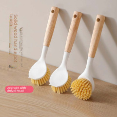 Pot-washing brush, household kitchen long-handled pot-washing brush, does not hurt the pot, does not stick to oil, pot-washing artifact, wooden handle, decontamination cleaning brush